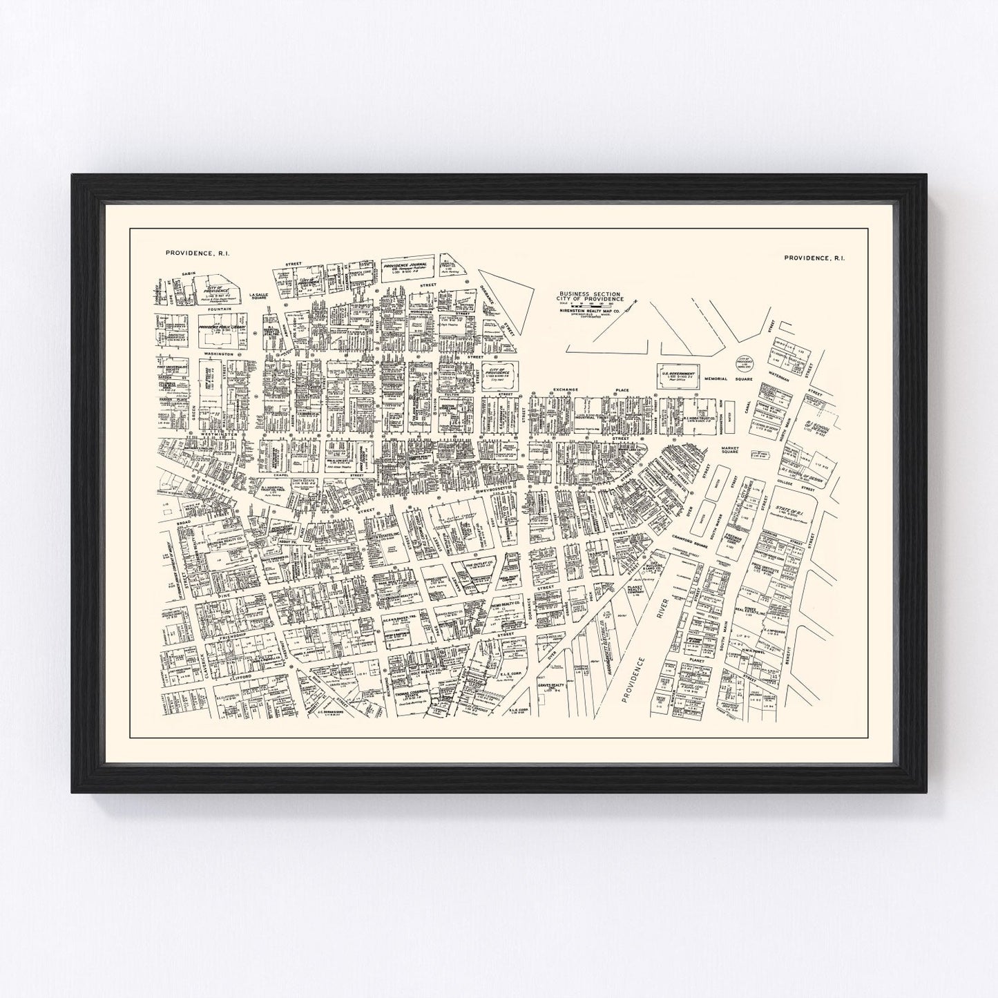 Vintage Map of Providence, RI Business Section 1946