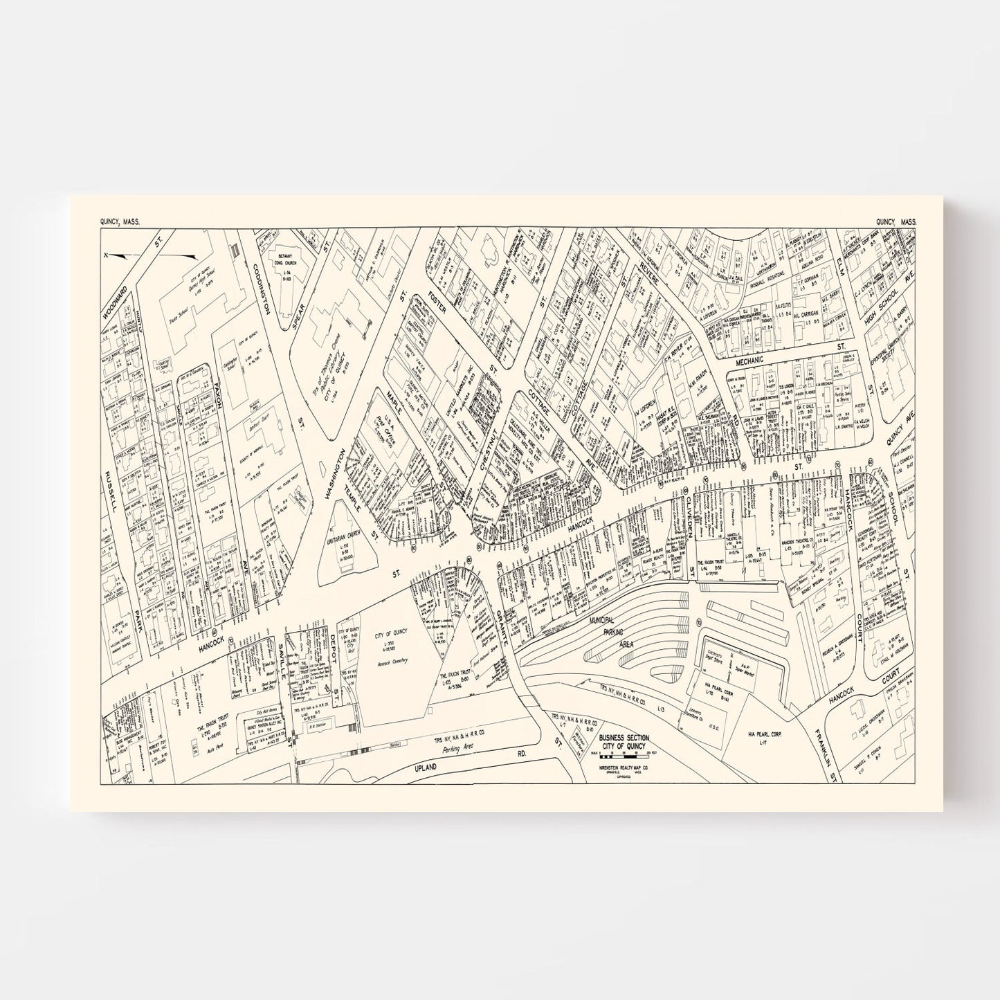 Vintage Map of Quincy, MA Business Section 1946