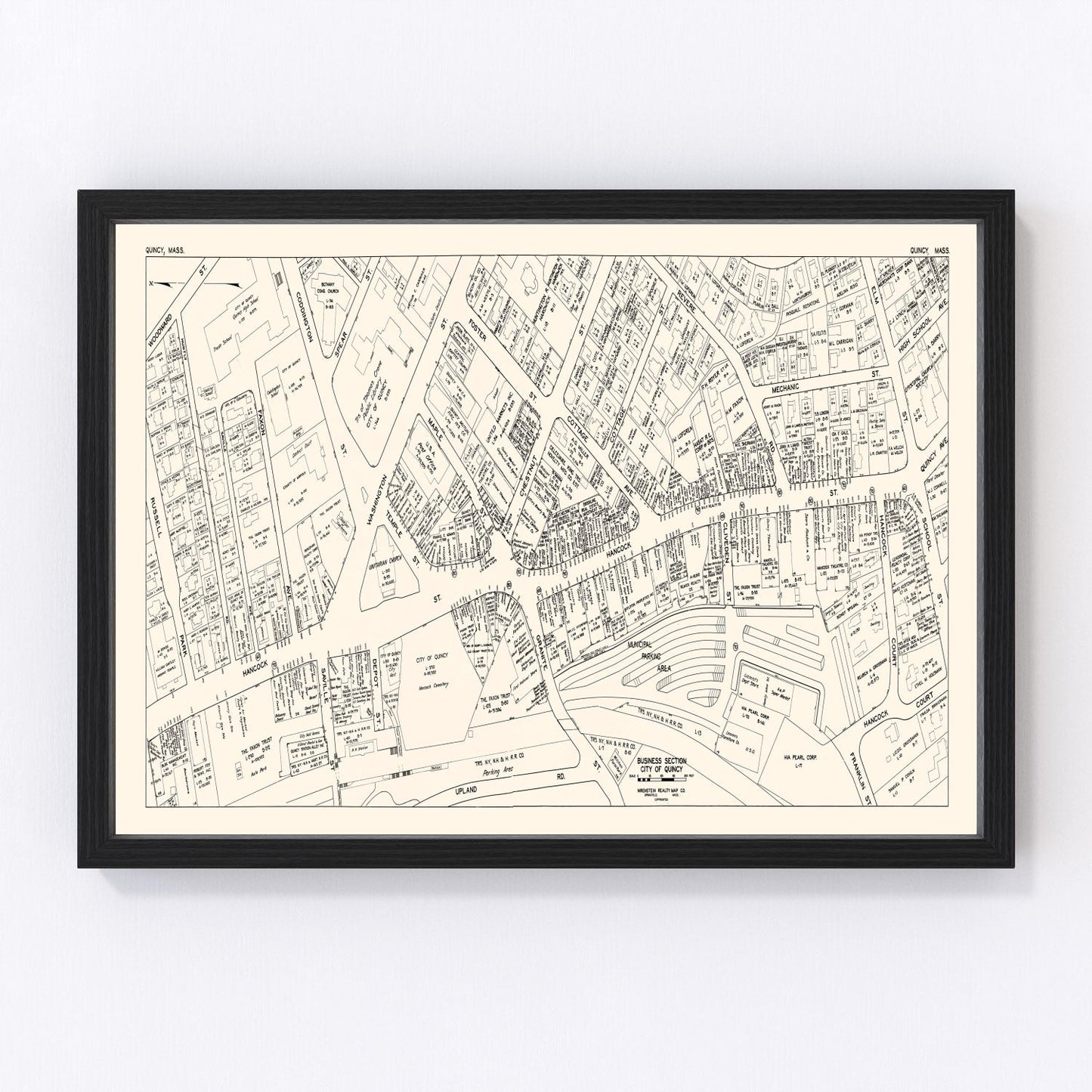 Vintage Map of Quincy, MA Business Section 1946