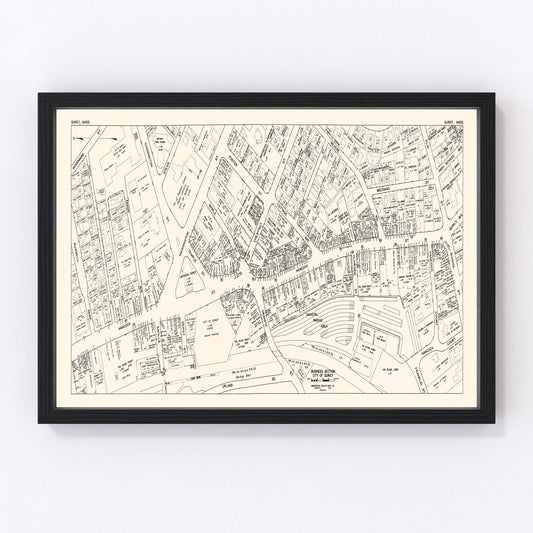 Vintage Map of Quincy, MA Business Section 1946
