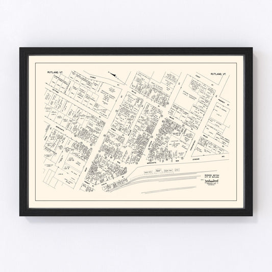 Vintage Map of Rutland, VT Business Section 1946