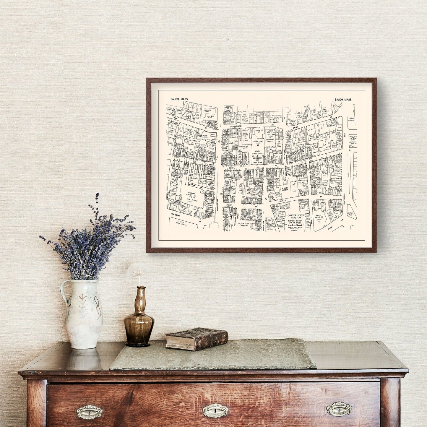 Vintage Map of Salem, MA Business Section 1946