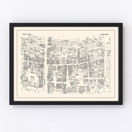 Vintage Map of Salem, MA Business Section 1946