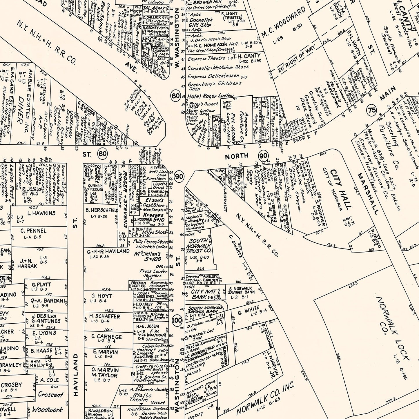 Vintage Map of South Norwalk, CT Business Section 1946