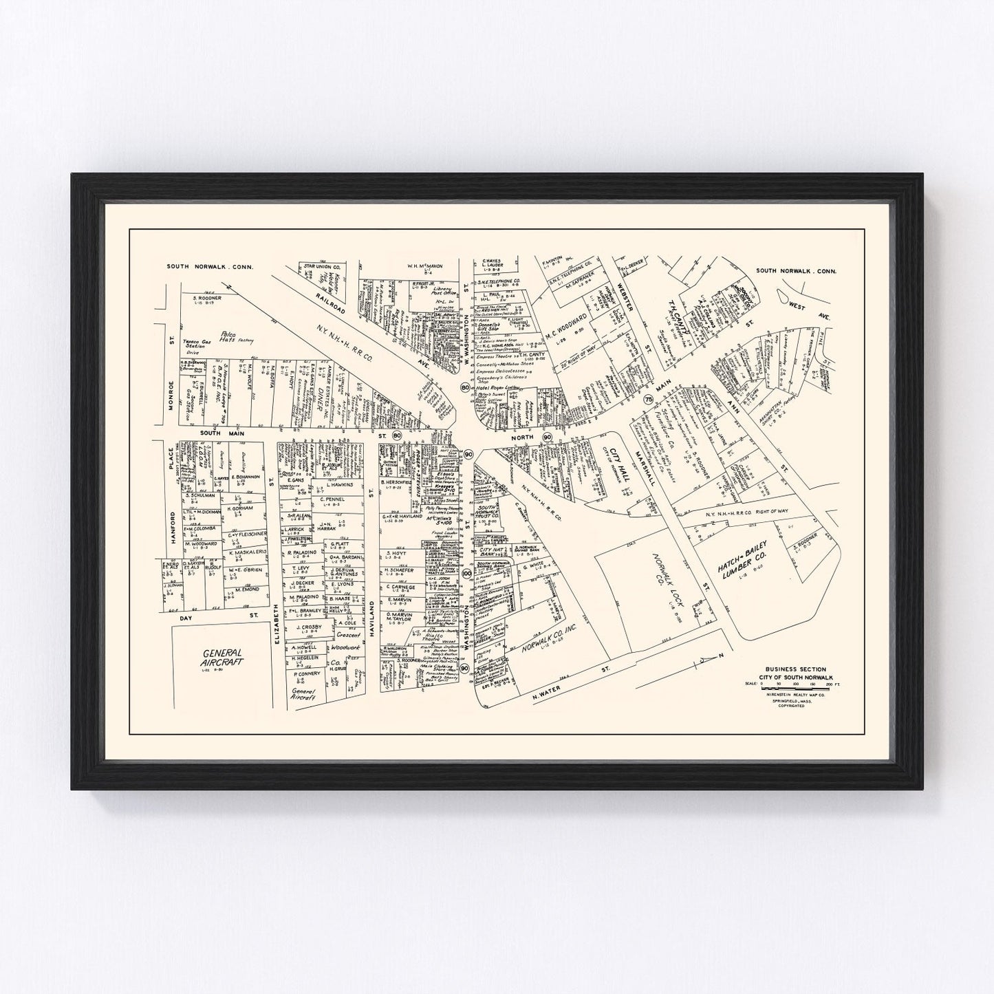 Vintage Map of South Norwalk, CT Business Section 1946