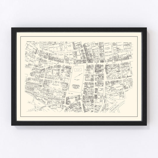 Vintage Map of Worcester, MA Business Section 1946
