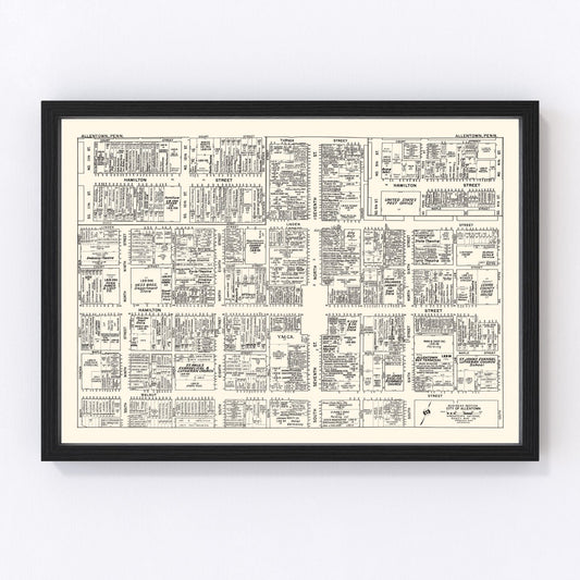 Vintage Map of Allentown, PA Business Section 1950