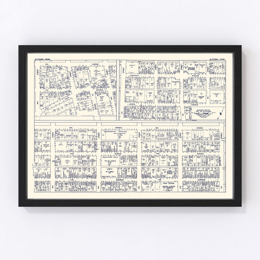 Vintage Map of Altoona, PA Business Section 1950