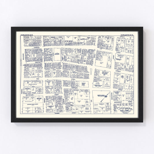 Vintage Map of Charleston, WV Business Section 1950