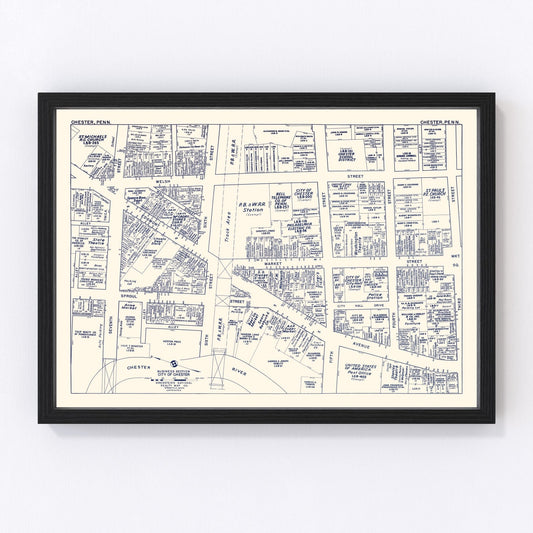 Vintage Map of Chester, PA Business Section 1950