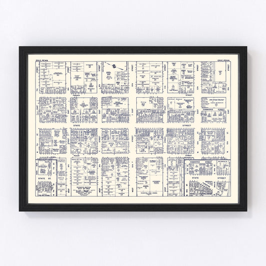 Vintage Map of Erie, PA Business Section 1950