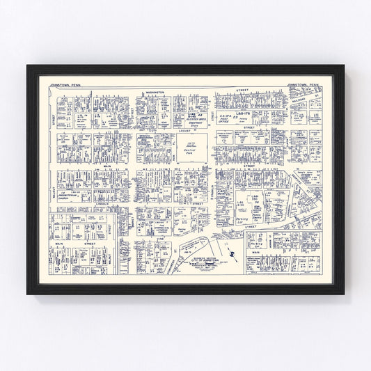 Vintage Map of Johnstown, PA Business Section 1950