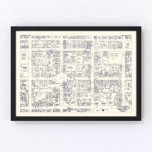 Vintage Map of Lancaster, PA Business Section 1950