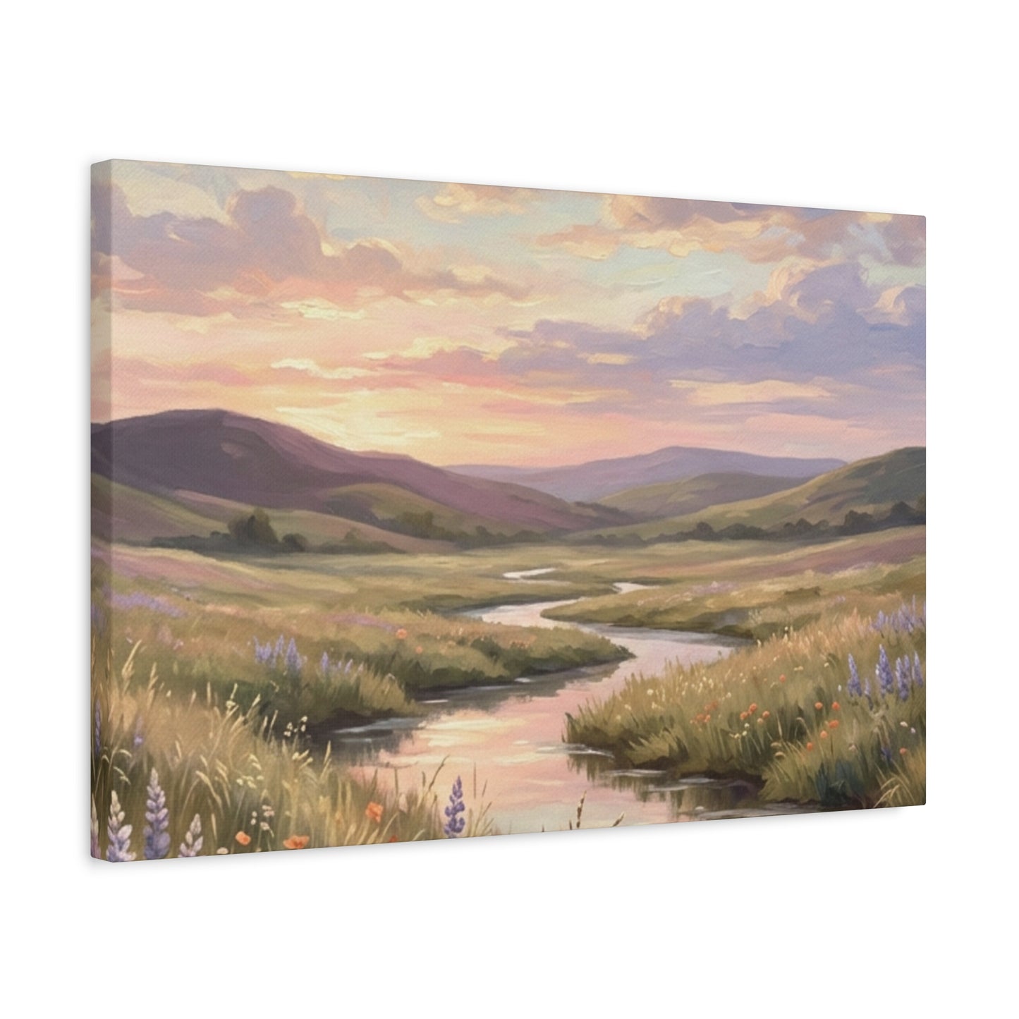 Sunset Meadow Canvas Wall Art - Stretched Matte Landscape Print
