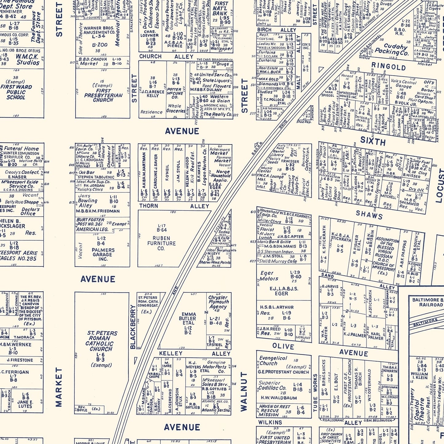Vintage Map of McKeesport, PA Business Section 1950