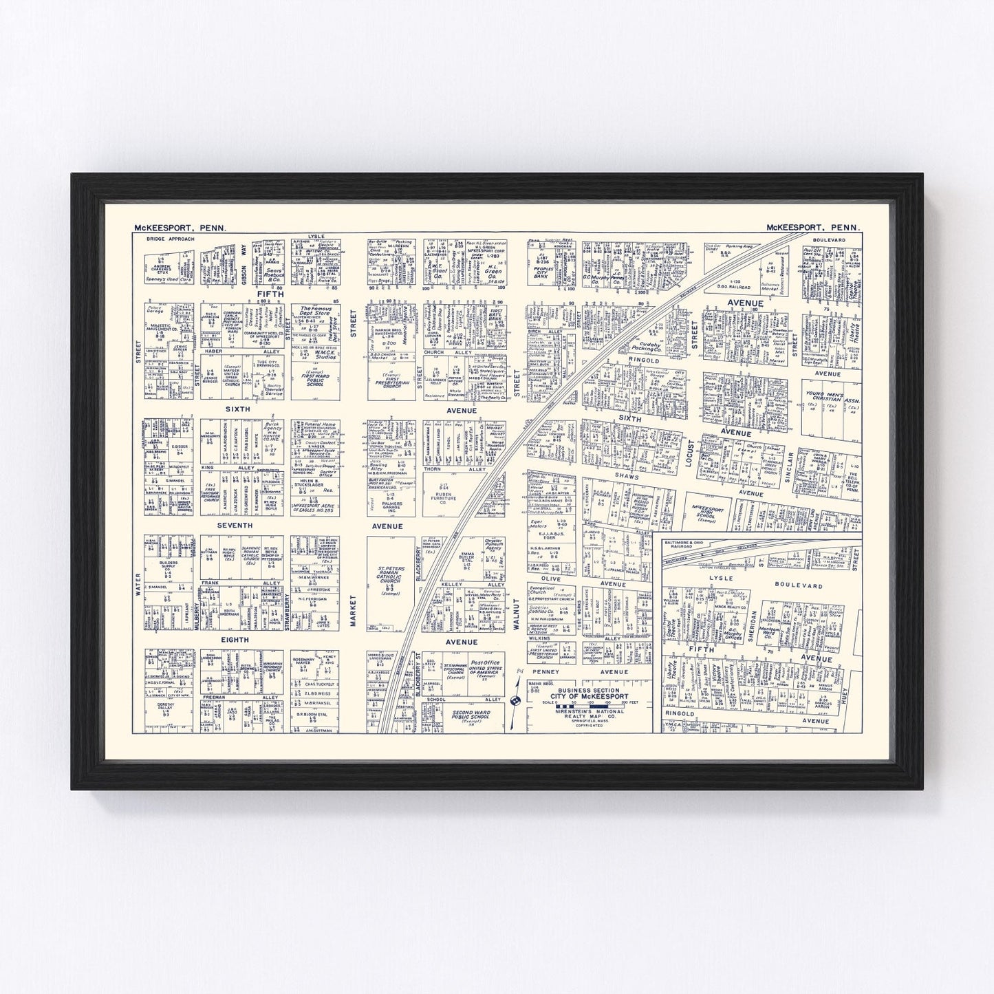 Vintage Map of McKeesport, PA Business Section 1950