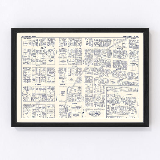 Vintage Map of McKeesport, PA Business Section 1950