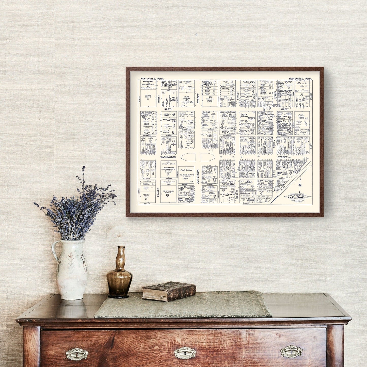 Vintage Map of New Castle, PA Business Section 1950
