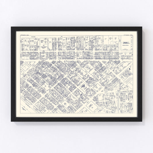 Vintage Map of Pittsburgh, PA Business Section 1950