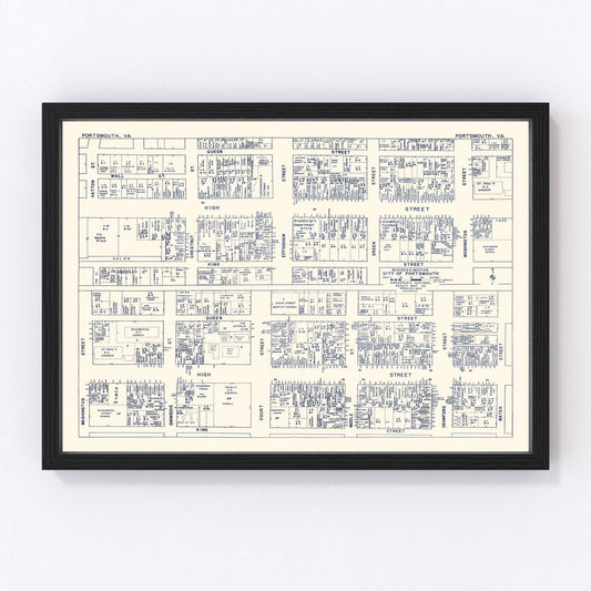 Vintage Map of Portsmouth, VA Business Section 1950