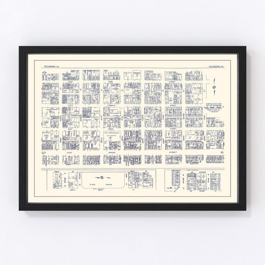 Vintage Map of Richmond, VA Business Section 1950