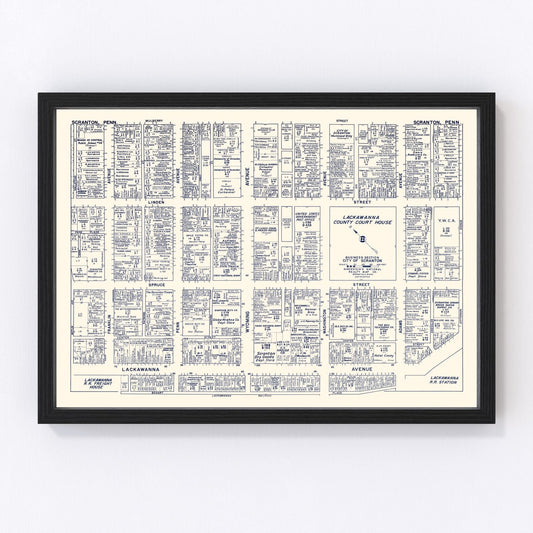 Vintage Map of Scranton, PA Business Section 1950