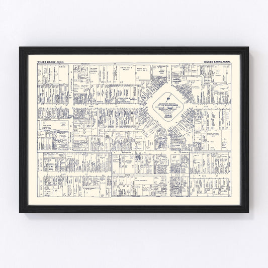Vintage Map of Wilkes-Barre, PA Business Section 1950