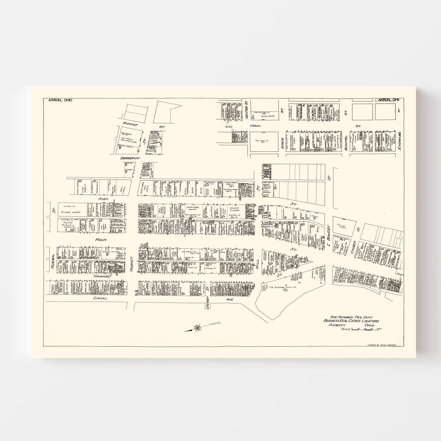 Vintage Map of Akron, OH Business Section 1929