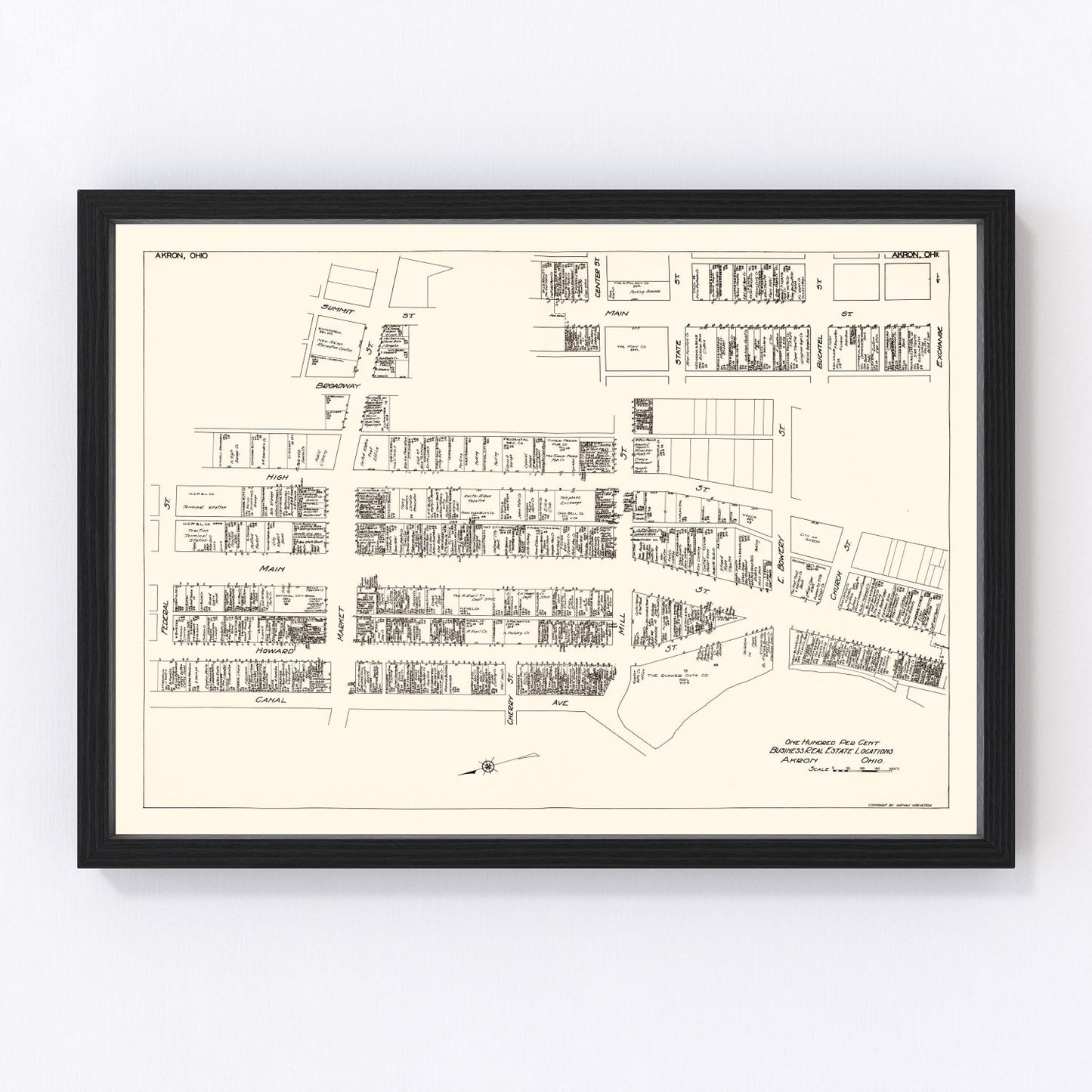 Vintage Map of Akron, OH Business Section 1929
