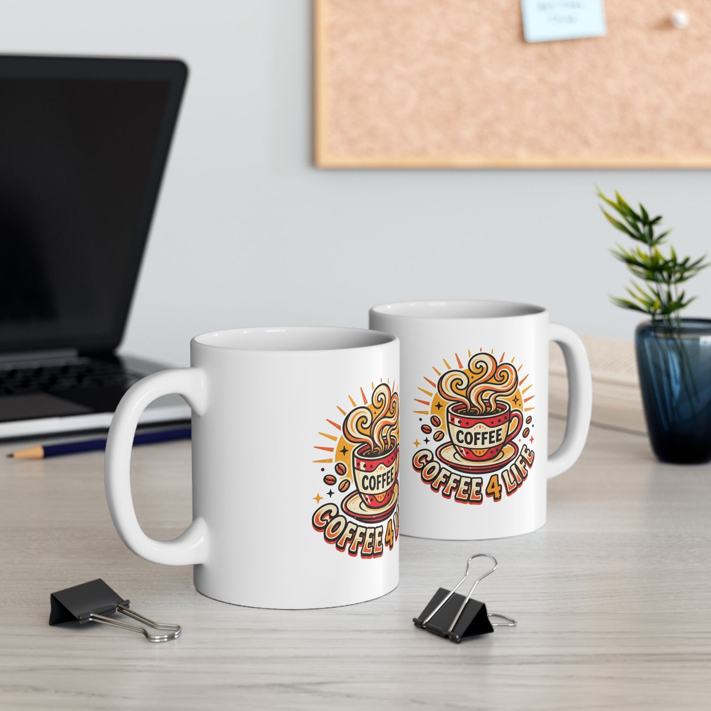 Coffee Mug - Retro 'Coffee 4 Life' Ceramic Mug, 11oz & 15oz