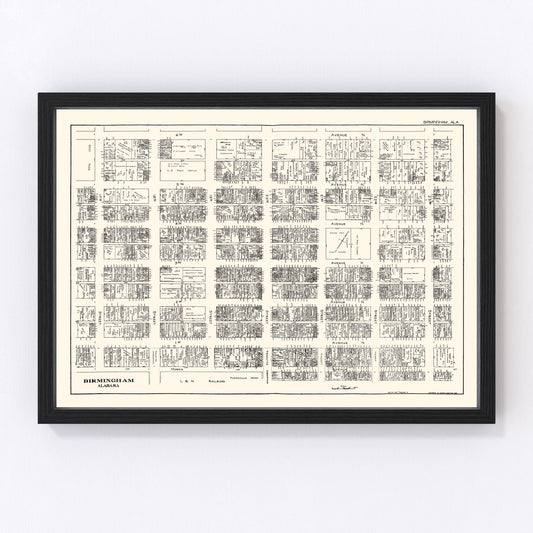 Vintage Map of Birmingham, AL Business Section 1929