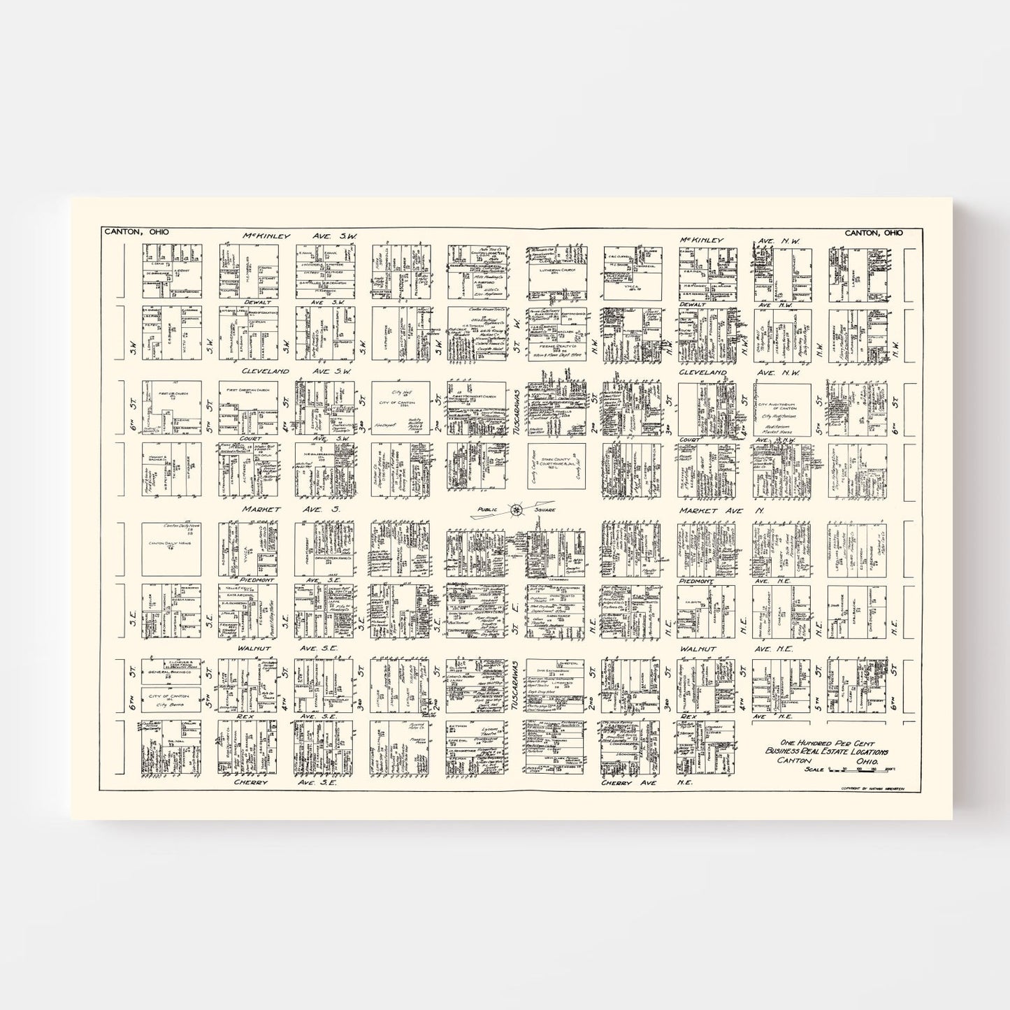 Vintage Map of Canton, OH Business Section 1929