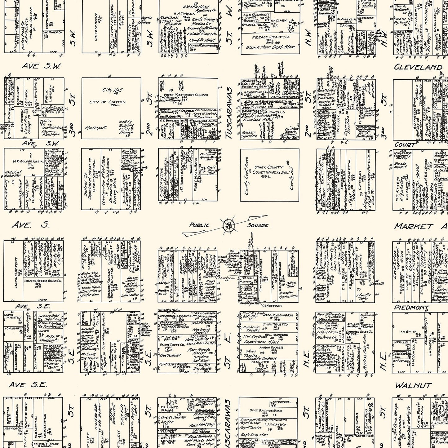 Vintage Map of Canton, OH Business Section 1929