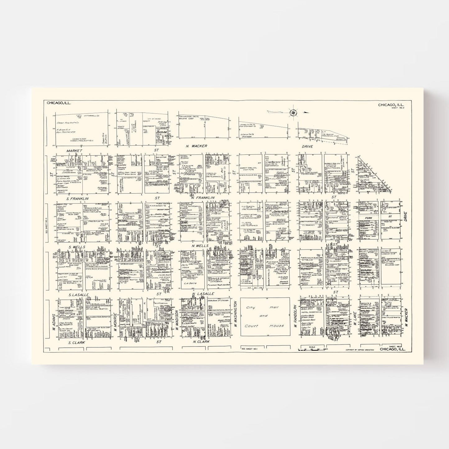 Vintage Map of Chicago, IL Business Section 1929