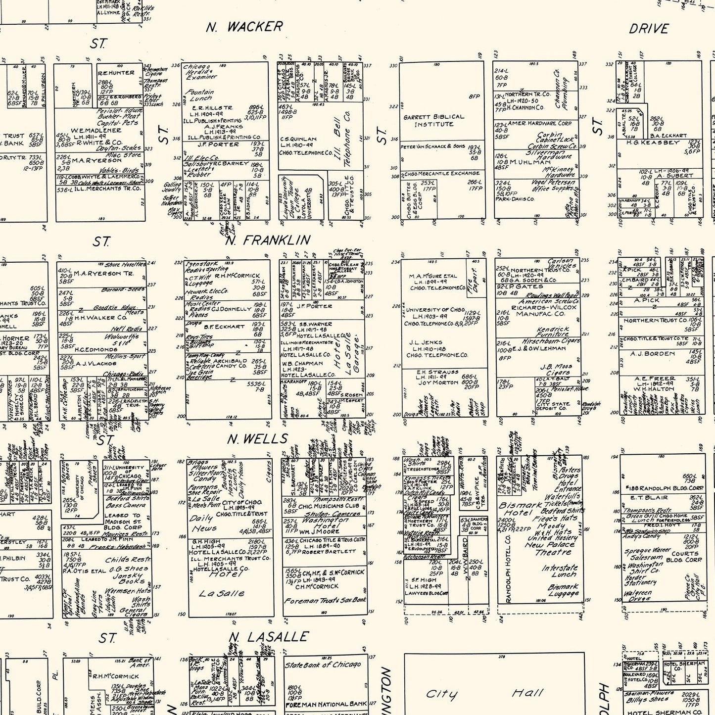 Vintage Map of Chicago, IL Business Section 1929