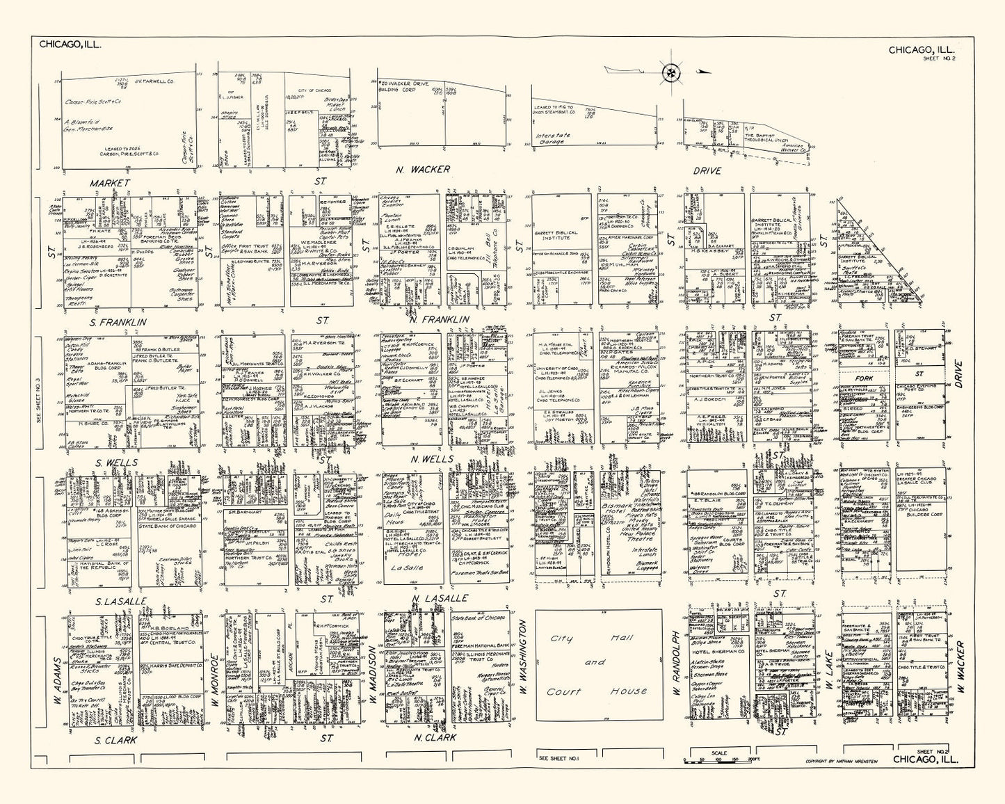 Vintage Map of Chicago, IL Business Section 1929