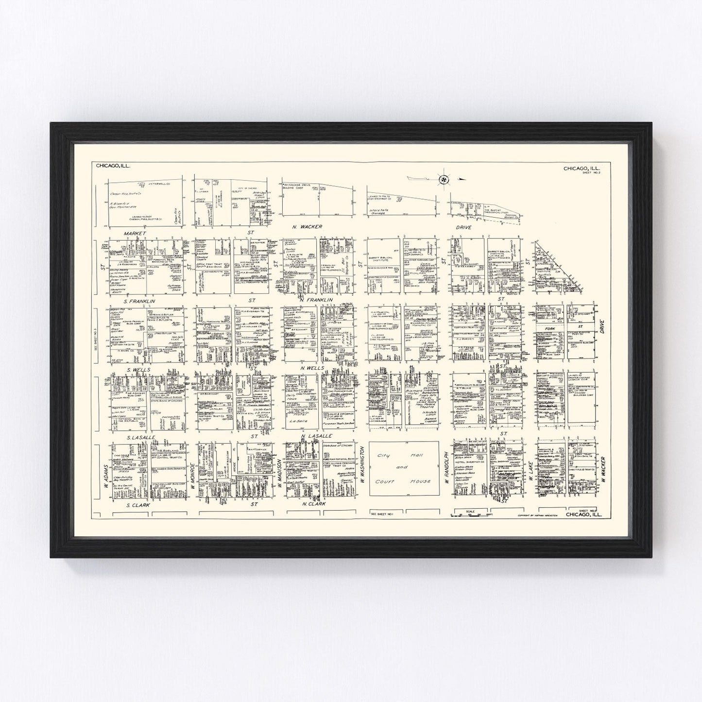 Vintage Map of Chicago, IL Business Section 1929