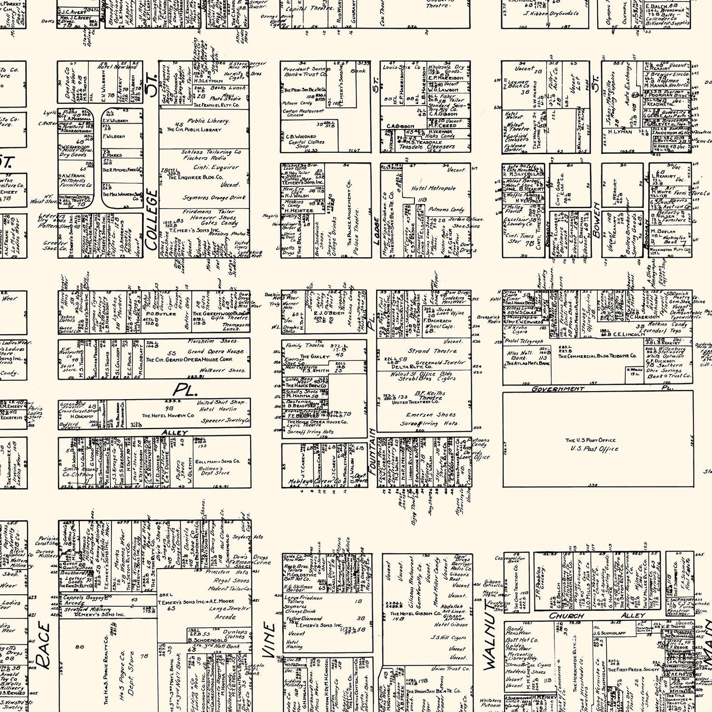 Vintage Map of Cincinnati, OH Business Section 1929