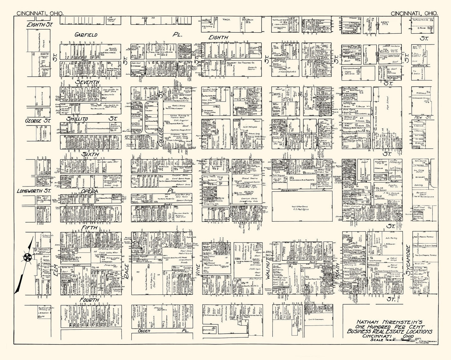 Vintage Map of Cincinnati, OH Business Section 1929