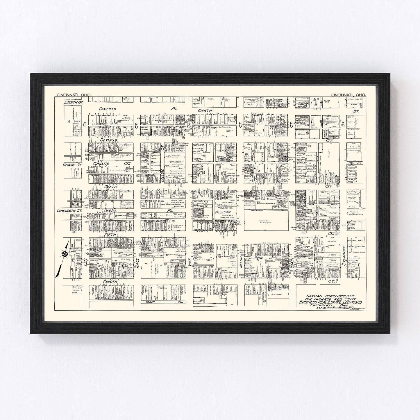 Vintage Map of Cincinnati, OH Business Section 1929