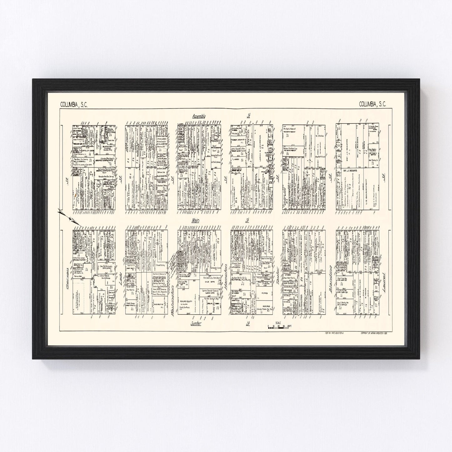 Vintage Map of Columbia, SC Business Section 1929