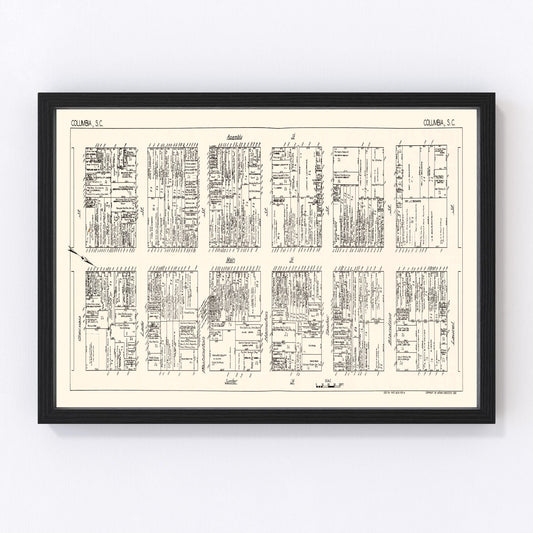 Vintage Map of Columbia, SC Business Section 1929