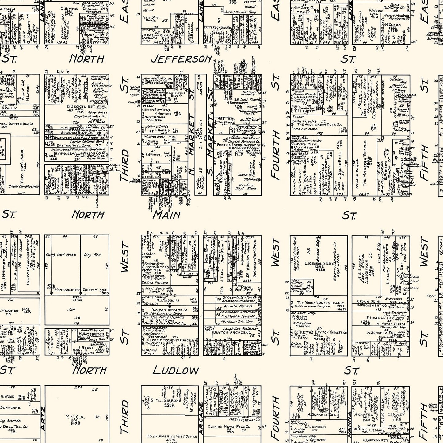 Vintage Map of Dayton, OH Business Section 1929