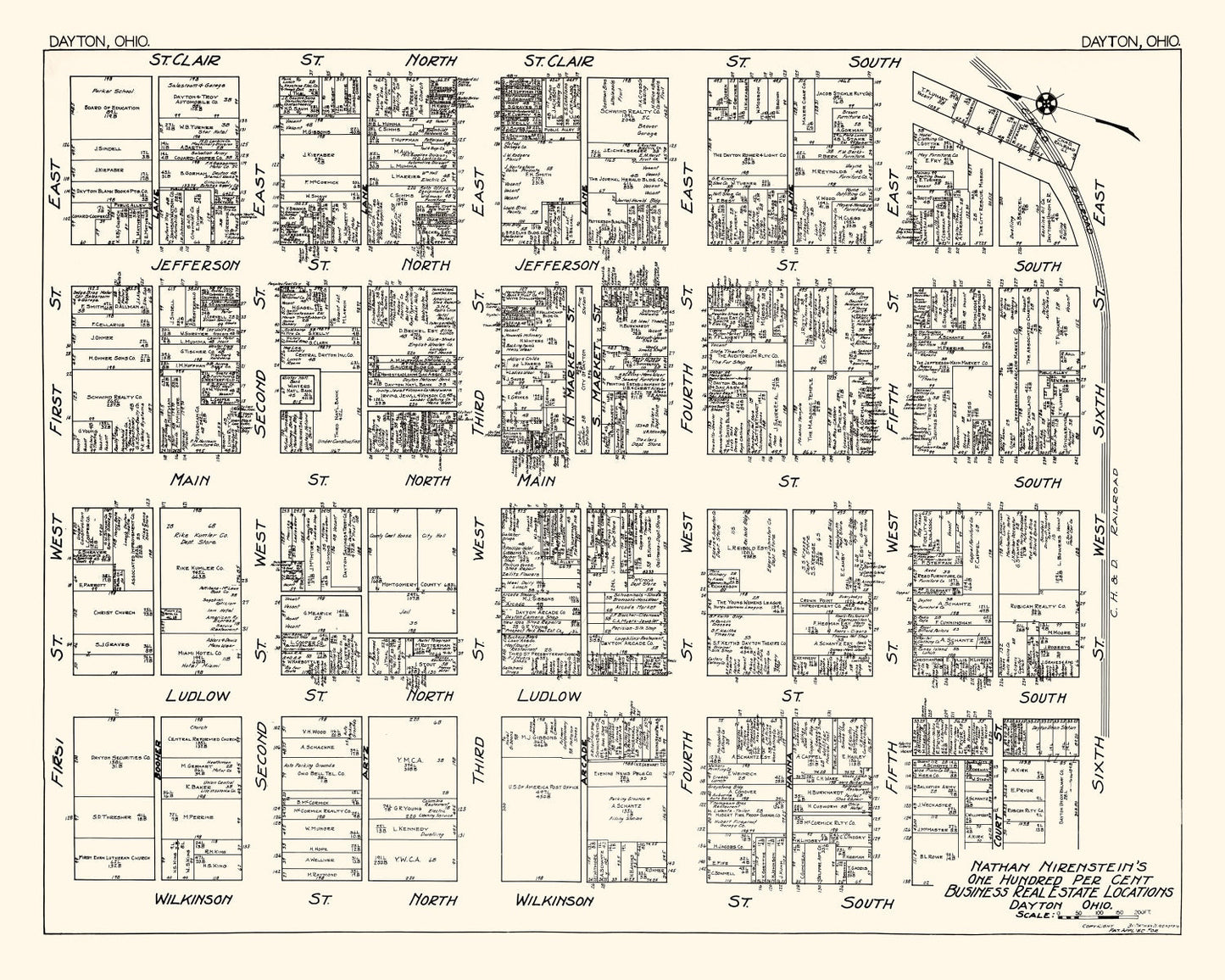 Vintage Map of Dayton, OH Business Section 1929