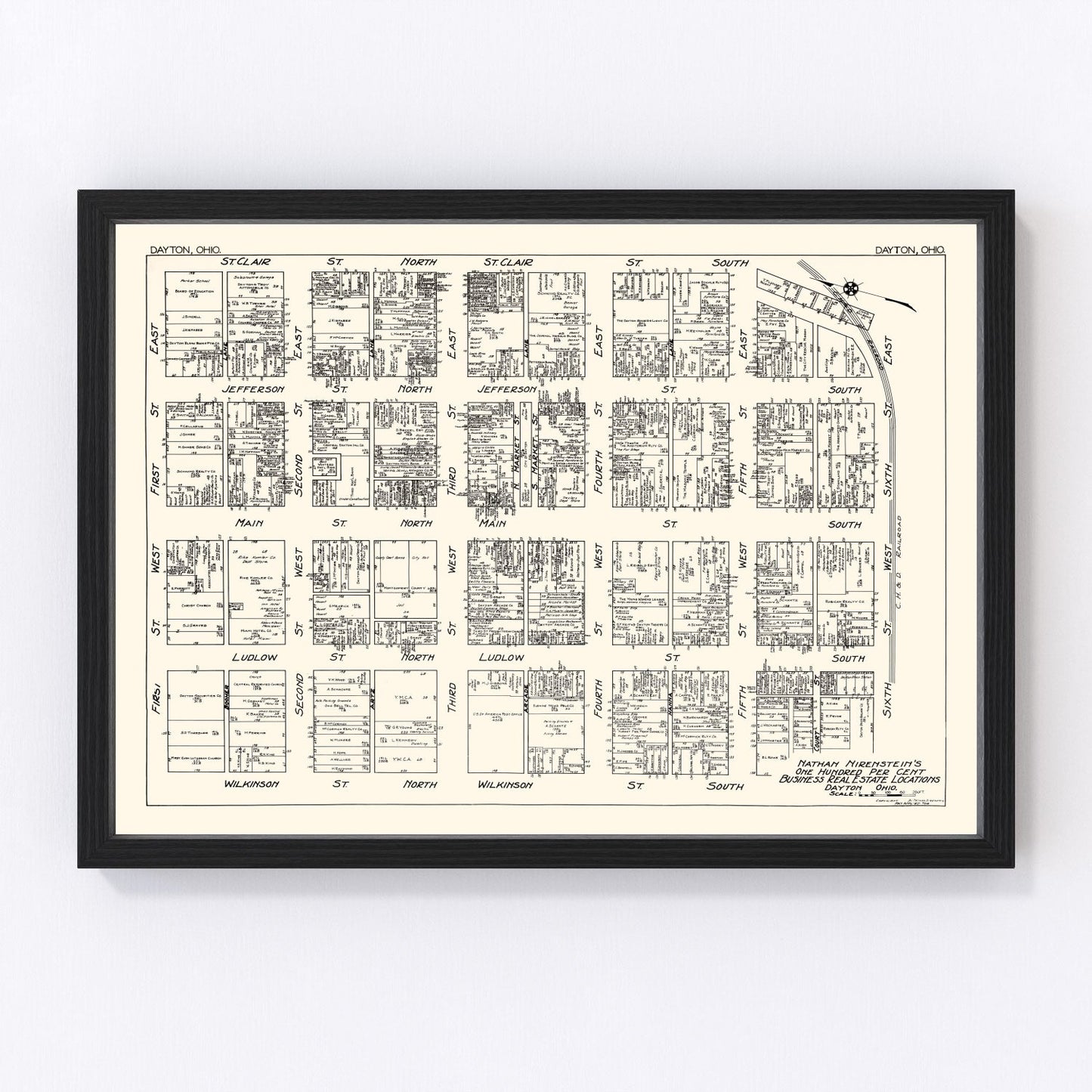 Vintage Map of Dayton, OH Business Section 1929