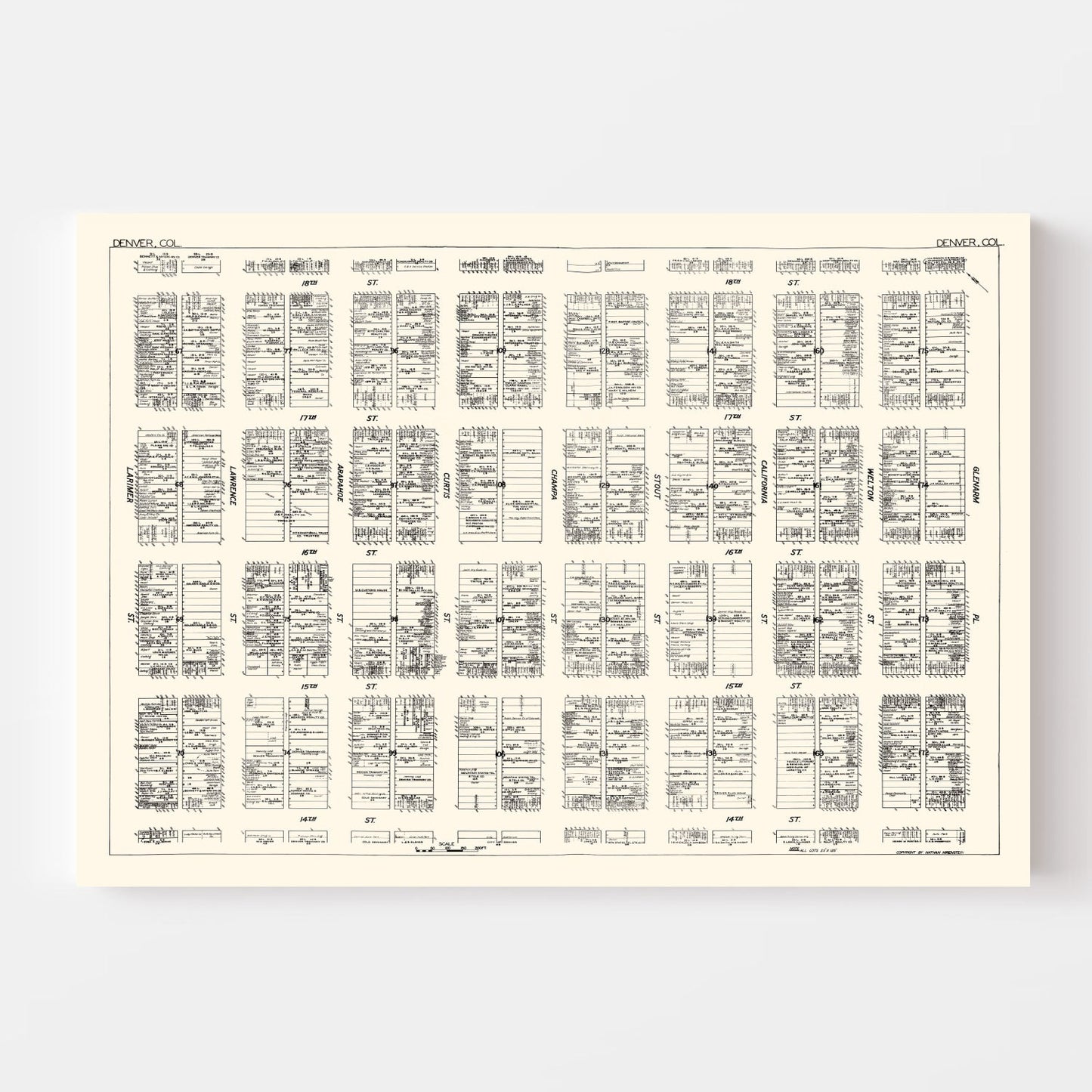 Vintage Map of Denver, CO Business Section 1929