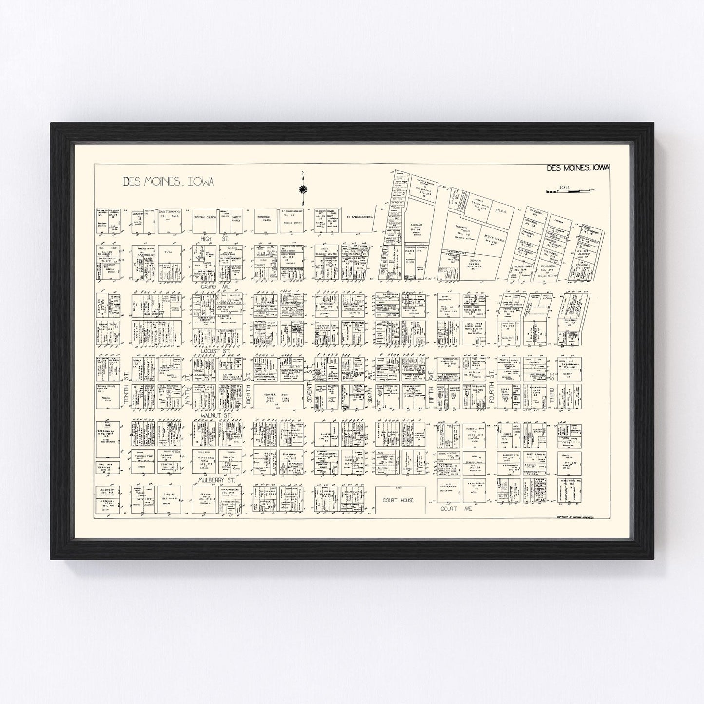 Vintage Map of Des Moines, IA Business Section 1929