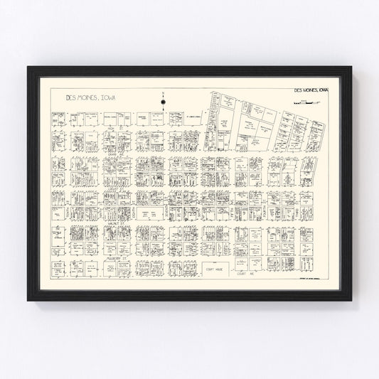 Vintage Map of Des Moines, IA Business Section 1929