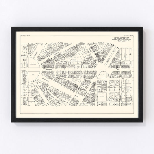 Vintage Map of Detroit, MI Business Section 1929