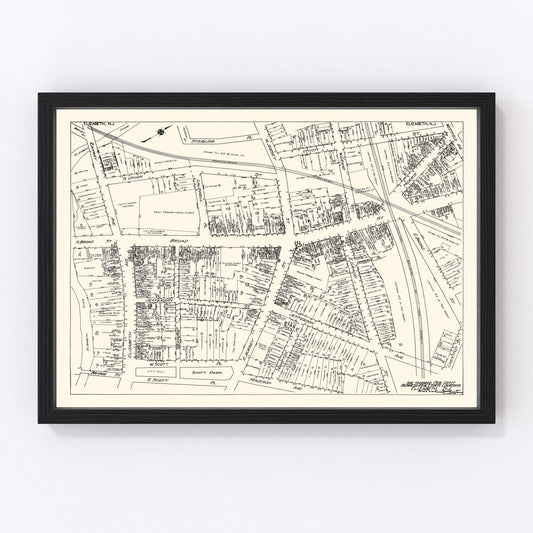 Vintage Map of Elizabeth, NJ Business Section 1929